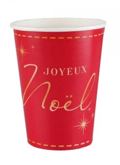 10 Gobelets En Carton Joyeux Noël Rouges Et Dorés 7,8 X 9,7 Cm