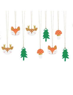 12 Etiquettes En Carton Forêt De Noël 7,5 X 8,5 Cm