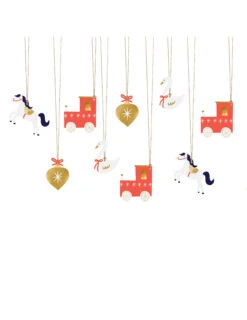 12 Etiquettes En Carton Petit Train De Noël 8,5 X 7 Cm