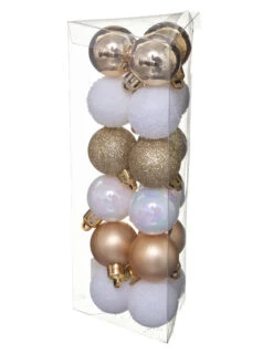 18 Mini Boules De Noël Blanc Et Or 3 Cm