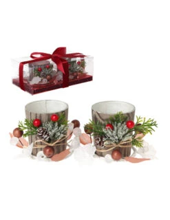 2 Photophores En Verre Noël Nature 10 Cm