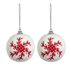 2 Boules De Noël Rouges Et Blanches 6 Cm Modèle Aléatoire