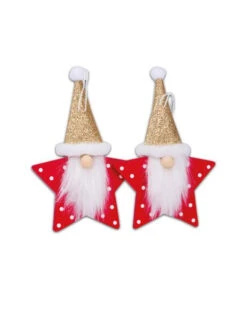 2 Père Noël à Suspendre étoile Et Paillettes Or 9 X 13 Cm