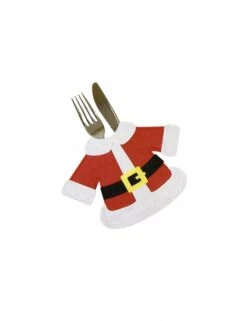 2 Porte Couverts Manteau Père Noël Rouge 14 X 19 Cm