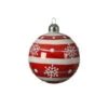 3 Boules De Noël En Verre Rayées Rouge Et Blanc Flocons 8 Cm