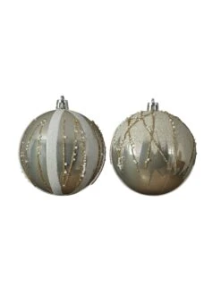 4 Boules De Noël Paillettes Blanc Et Or 8 Cm