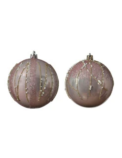 4 Boules De Noël Paillettes Rose Et Or 8 Cm