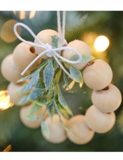 4 Décorations De Sapin De Noël Végétale Et Perles De Bois