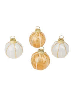 4 Marque-places Boules De Noël Blancs Et Doré 5 Cm