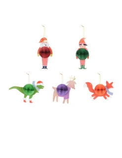 5 Décorations De Sapin Personnages De Noël En Papier