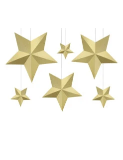 6 Etoiles à Suspendre 3D Dorées Noël