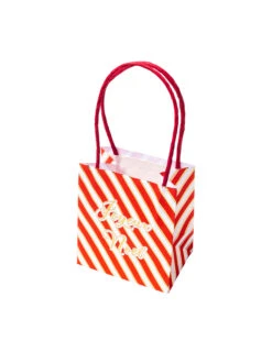 6 Sacs En Carton Joyeux Noël Rouge, Blanc Et Doré 11 X 10 X 7 Cm