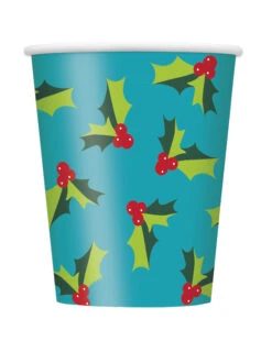 8 Gobelets En Carton Houx De Noël Bleu 266 Ml