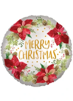 Ballon En Aluminium Merry Christmas Fleurs De Noël 43 Cm