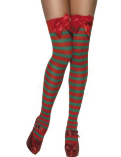 Bas Rayés Avec Noeud Rouge Et Vert Elfe Femme Noël