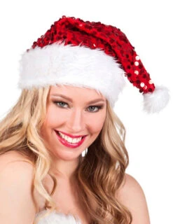 Bonnet Rouge à Sequins Adulte Noël
