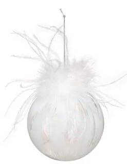 Boule De Noël En Verre Avec Plumes 9 Cm