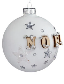 Boule De Noël Blanche Avec étoiles 8 Cm