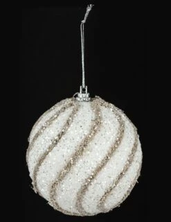 Boule De Noël Pailletée Blanche Et Dorée 8 Cm