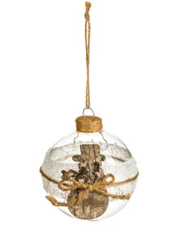 Boule De Noël En Verre Bois Et Jute 8 Cm