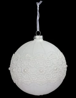 Boule De Noël En Verre Dentelle Blanche 10 Cm