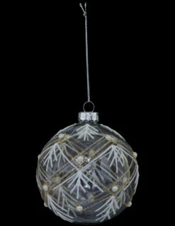 Boule De Noël En Verre Géométrique Blanc Et Or 8 Cm