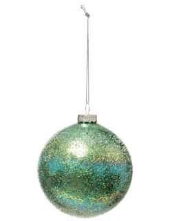 Boule De Noël En Verre Irisée Vert 8 Cm