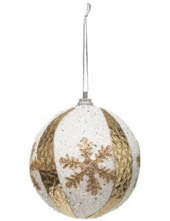 Boule De Noël Flocon Blanc Et Or 8 Cm