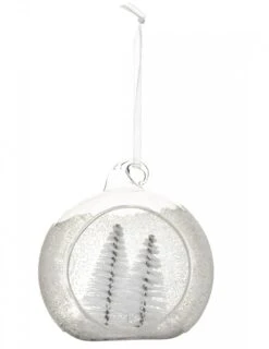Boule De Noël En Verre Givrée Avec Sapins 8 Cm