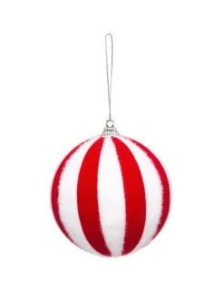 Boule De Noël Rayée Rouge Et Blanche 8 Cm