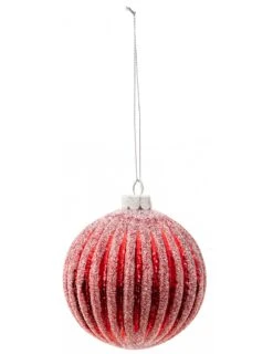 Boule De Noël Rouge Rayures Blanches 8 Cm