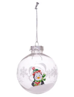 Boule De Noël Transparente Personnages De Noël 8 Cm Modèle Aléatoire -Decoration Magasin boule de noel transparente avec flocons et pingouin de noel 8 cm 334825 2