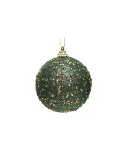 Boule De Noël Verte à Paillettes Or 8 Cm