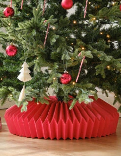 Cache Pied Sapin De Noël En Papier Alvéolé Rouge