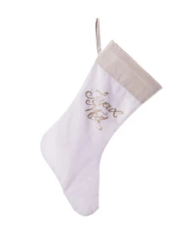 Chaussette En Lin Du Père Noël Paillettes Cuivrées 20 X 52 Cm