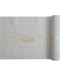 Chemin De Table En Coton Joyeux Noël Gris Et Doré 28 Cm X 3 M