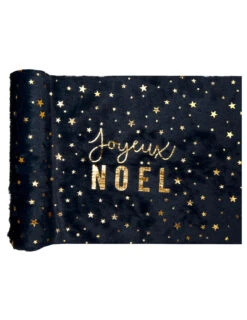 Chemin De Table En Polyester Joyeux Noël Marine Et Or 3 M X 28 Cm
