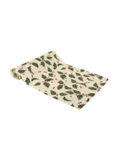 Chemin De Table Lin Et Paillettes Houx De Noël 28cm X 3m