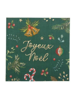 16 Serviettes Joyeux Noël Dantan Vertes 33 X 33 Cm