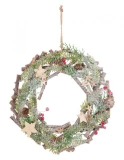 Couronne De Noël Branchage étoilé Et Enneigé 30 Cm