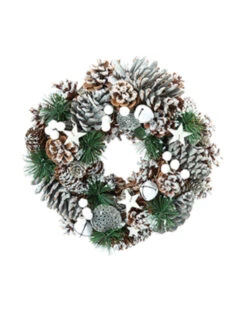 Couronne De Noël Naturelle Pommes De Pin Enneigées 30 Cm
