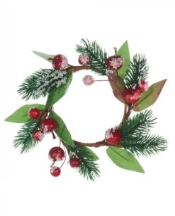 Couronne De Noël Sapin Et Baies Enneigées 18 Cm