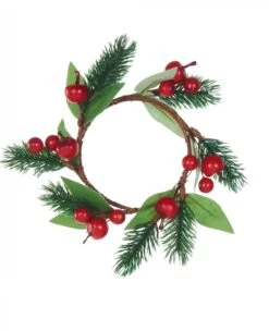Couronne De Noël Sapin Et Baies Rouges 18 Cm