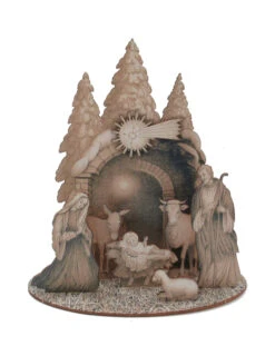 Crèche De Noël Traditionnelle En Bois Avec Sujets 20 X 22 Cm