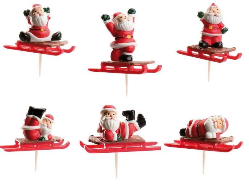 Décoration 6 Pics Bûche Luge Père Noël 3 Décoration 6 Pics Bûche Luge Père Noël