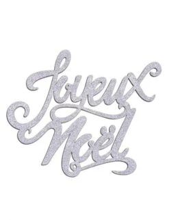 Décoration De Table En Bois Joyeux Noël Paillettes Argent 19 X 20 Cm