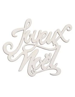 Décoration En Bois Joyeux Noël Paillettes Blanches 19 X 20 Cm