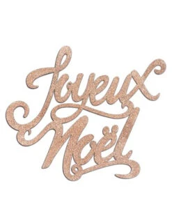Décoration En Bois Joyeux Noël Paillettes Cuivre 19 X 20 Cm