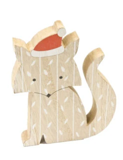Décoration En Bois Renard Avec Bonnet De Noël 12 X 10 Cm