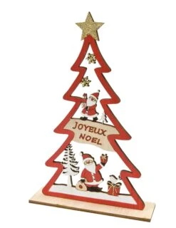Décoration En Bois Sapin Rouge Joyeux Noël 23 X 15 X 4 Cm